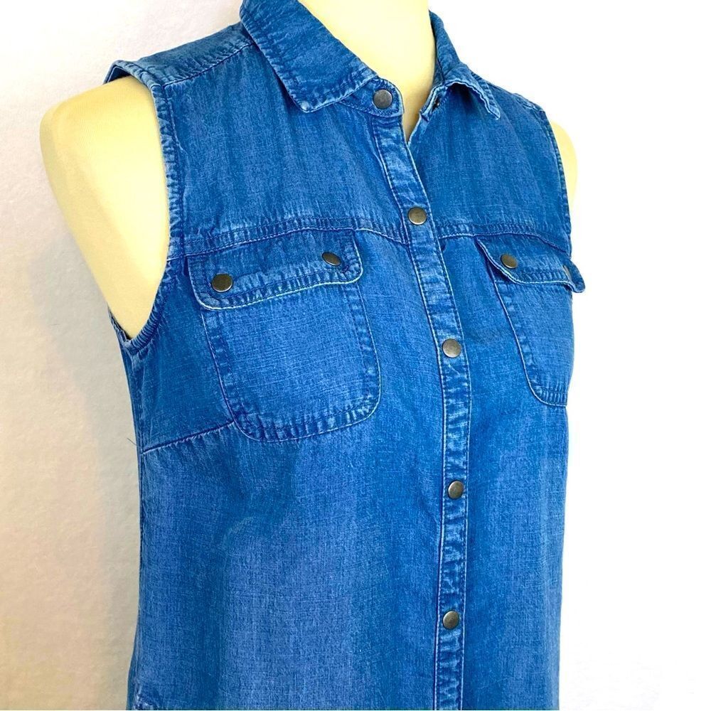 J. JILL DRESS SLEEVELESS CHAMBRAY SNAP FRONT - Picture 5 of 10
